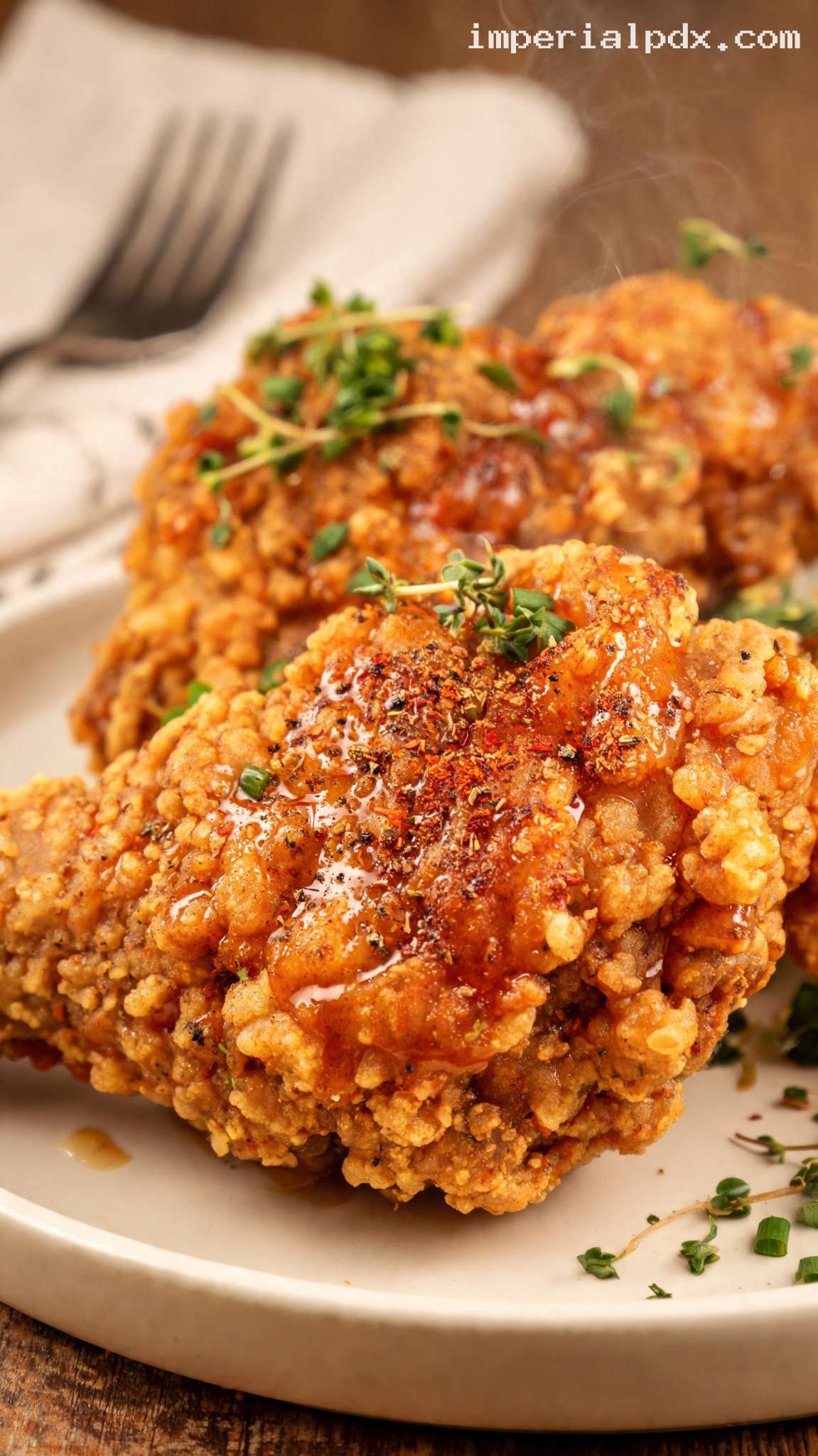 Crispy Spiced Maple Fried Chicken – Closeup