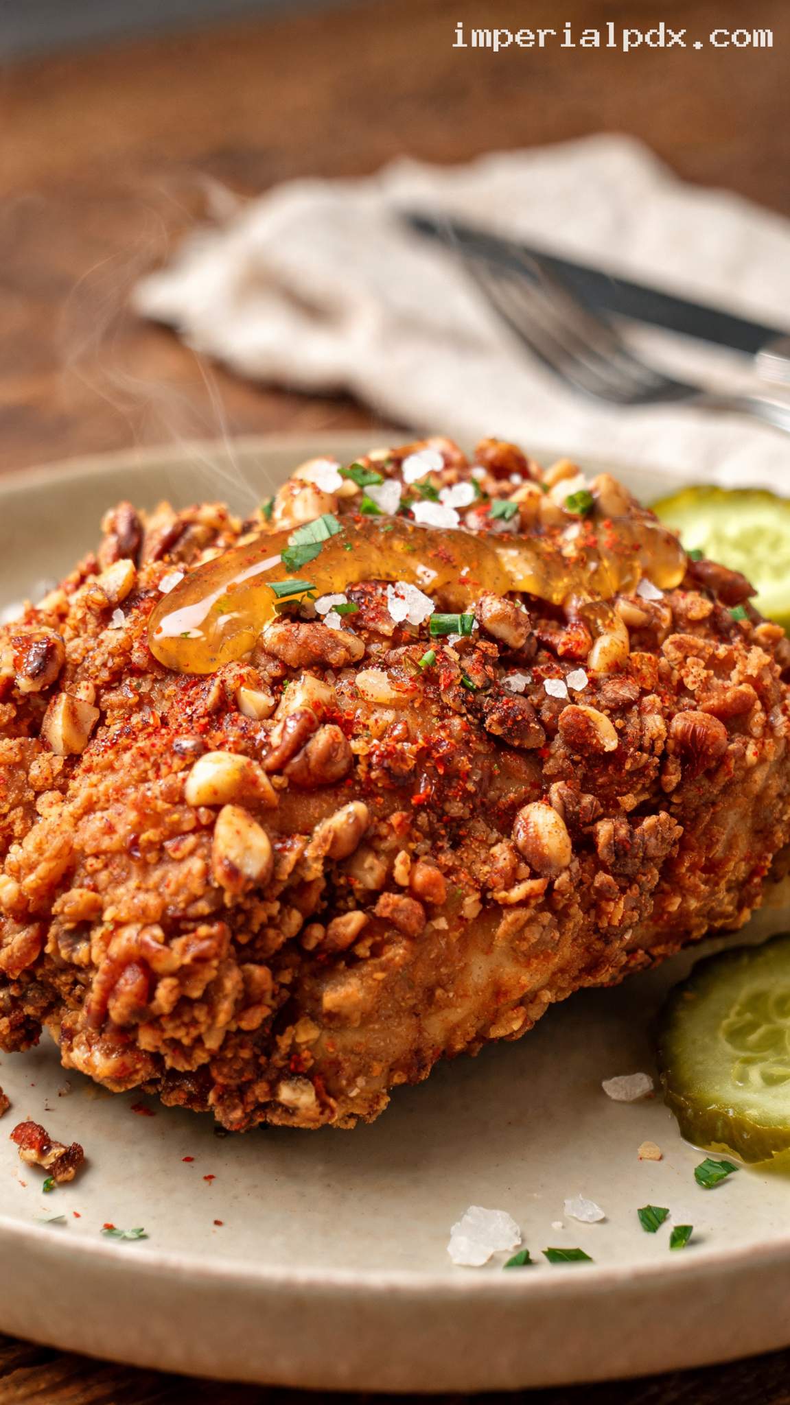 Crunchy Southern Pecan-Crusted Fried Chicken – Closeup