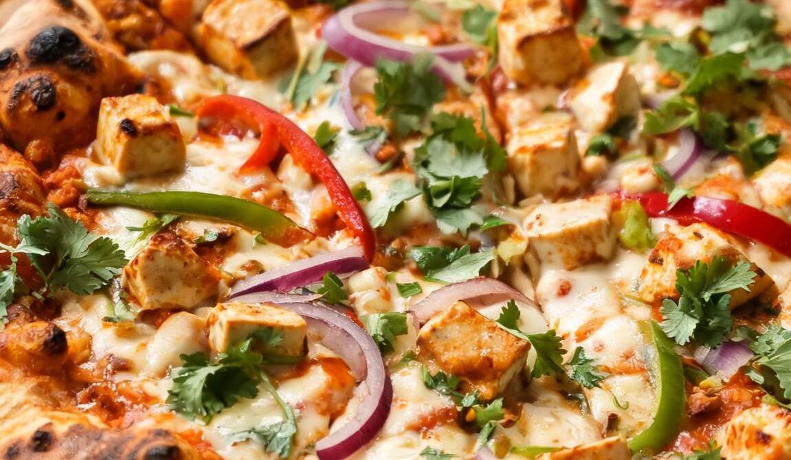 Curried Paneer Pizza With Tikka Tomato Sauce