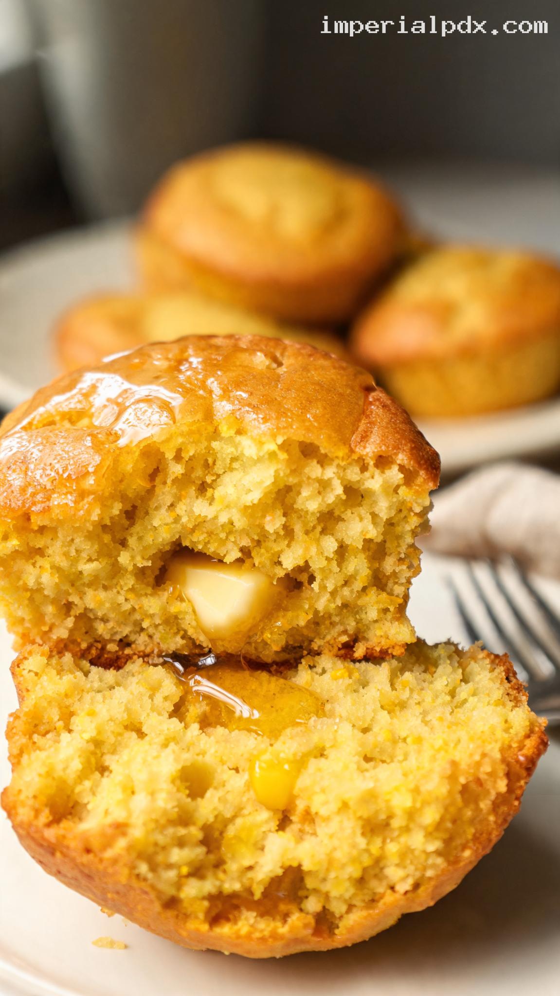 Diner-Style Honey Butter Corn Muffins – Closeup