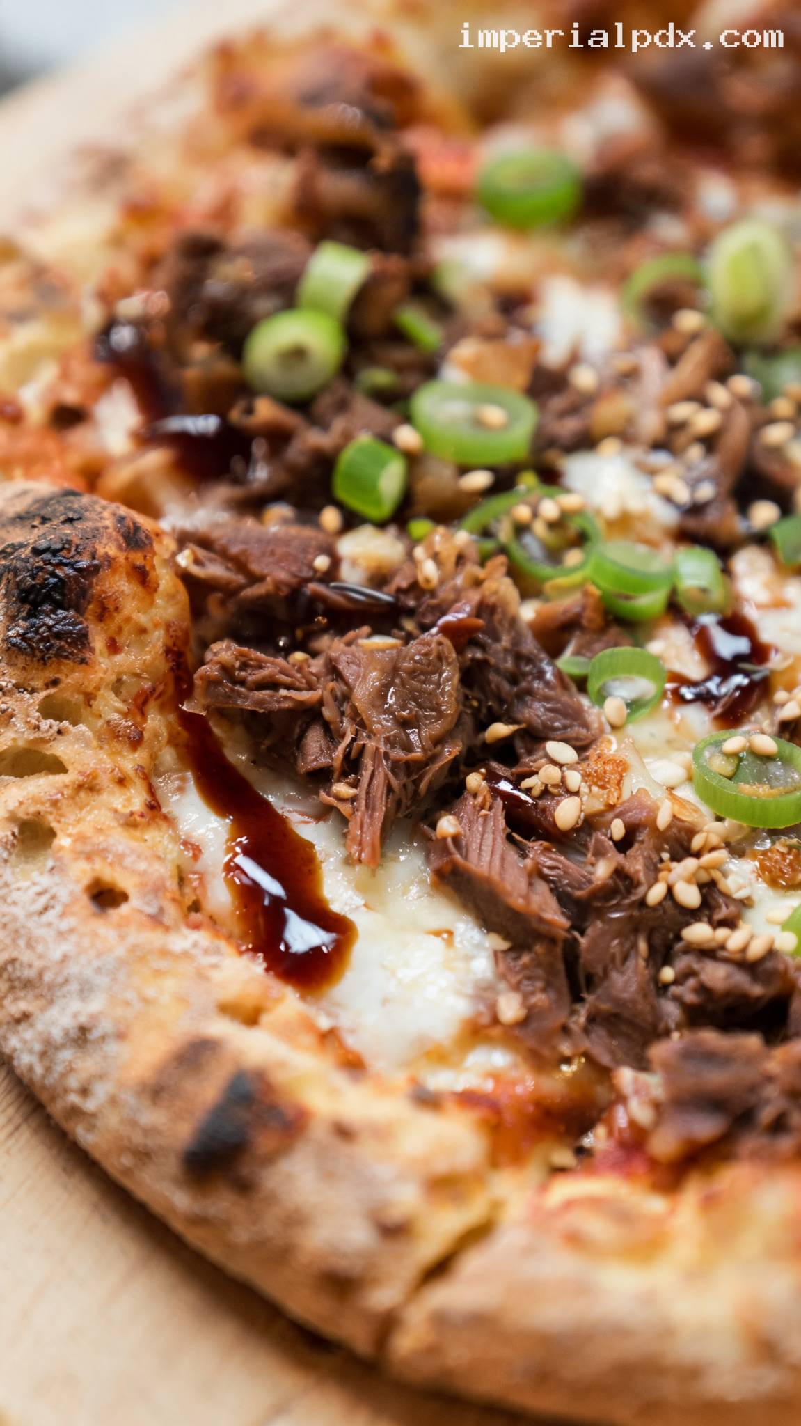 Duck Confit and Hoisin Pizza – Closeup