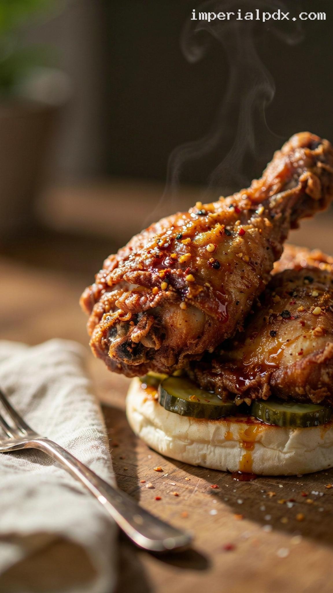 Extra-Crispy Nashville Hot Chicken With Pickles – Closeup