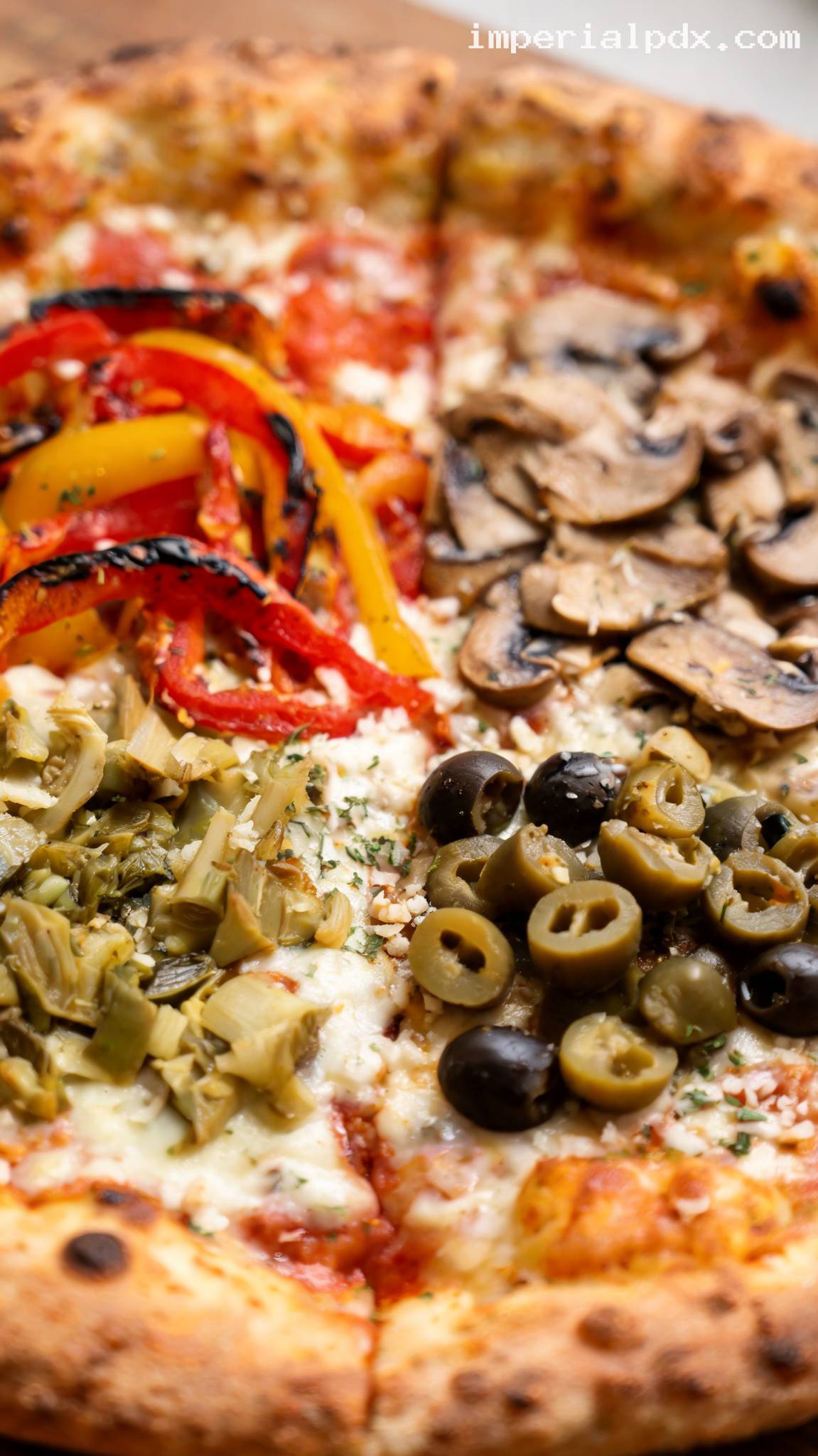 Four Seasons Vegetarian Pizza – Closeup