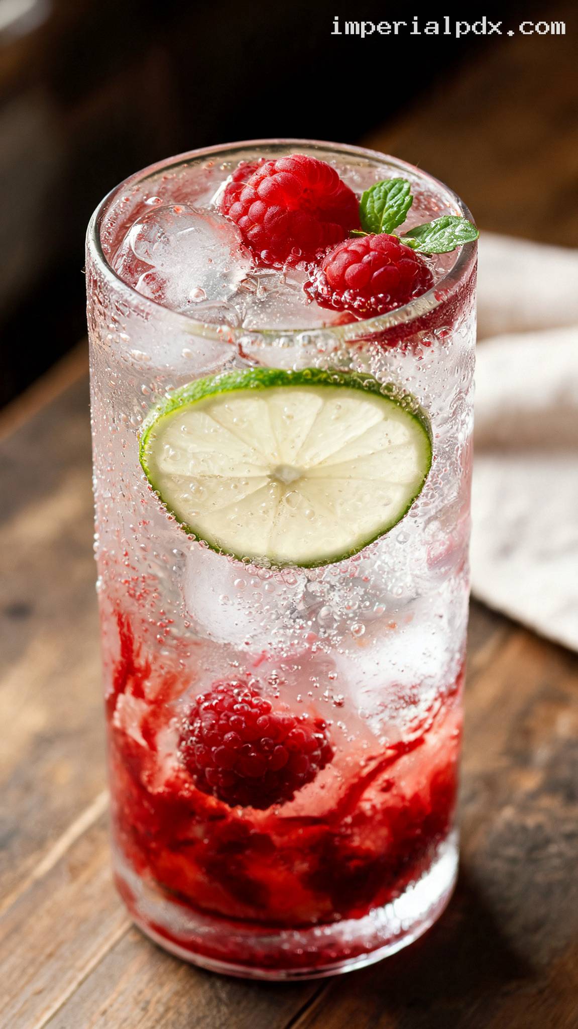 Fresh Raspberry Lime Sparkler Drink – Closeup