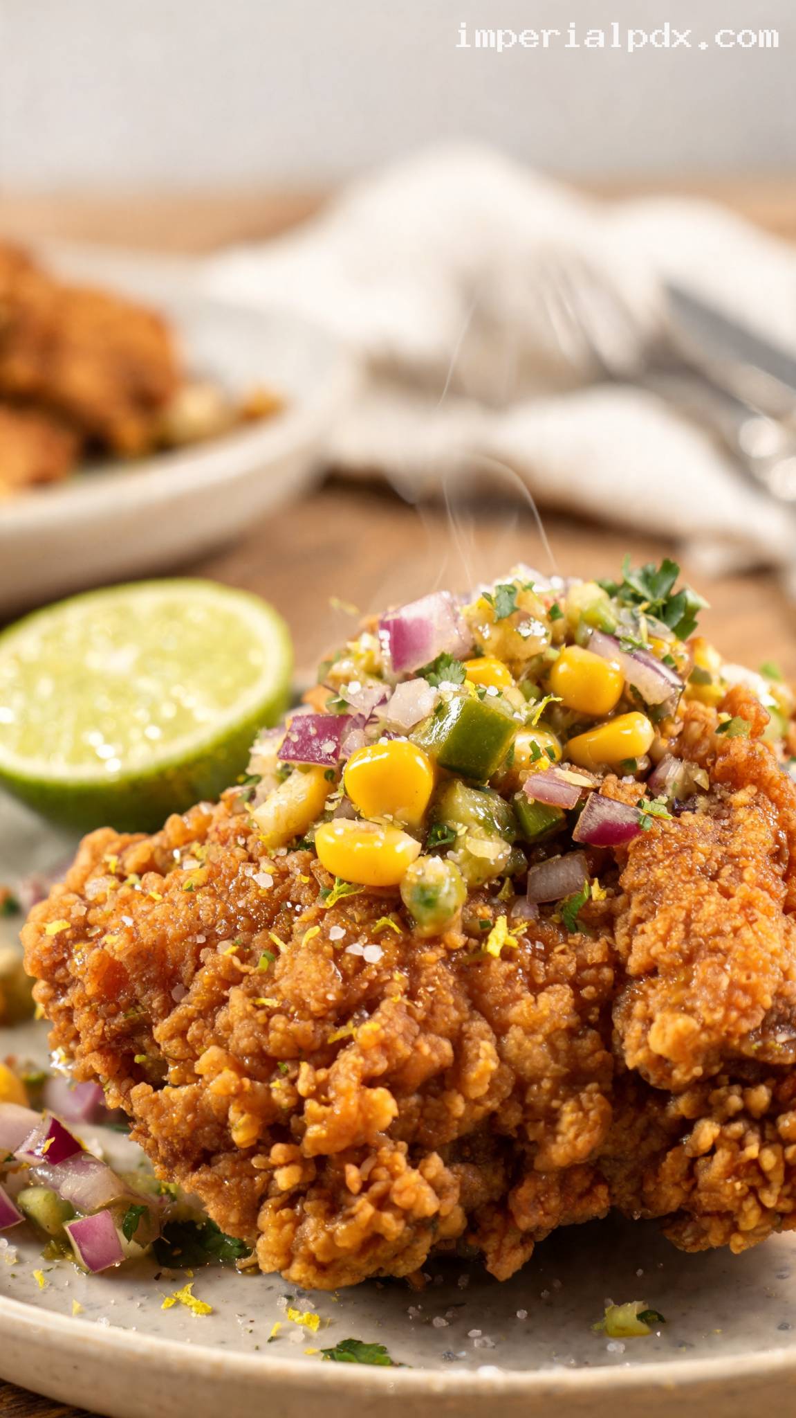 Fried Chicken With Corn and Chile Relish – Closeup