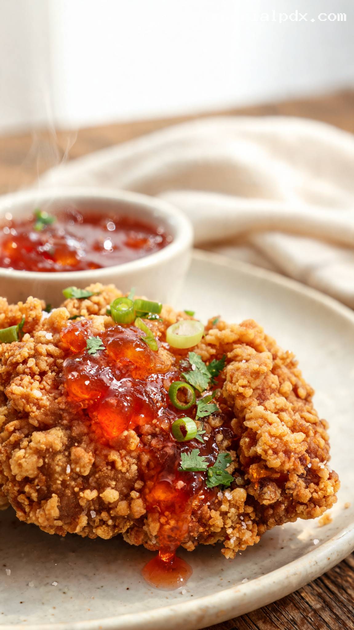 Fried Chicken With Pepper Jelly Sauce – Closeup
