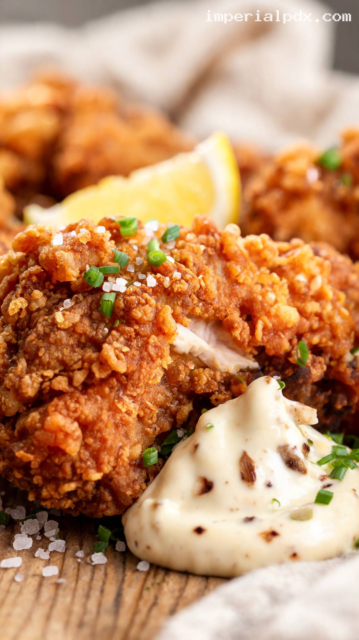 Fried Chicken With Roasted Garlic Aioli – Closeup