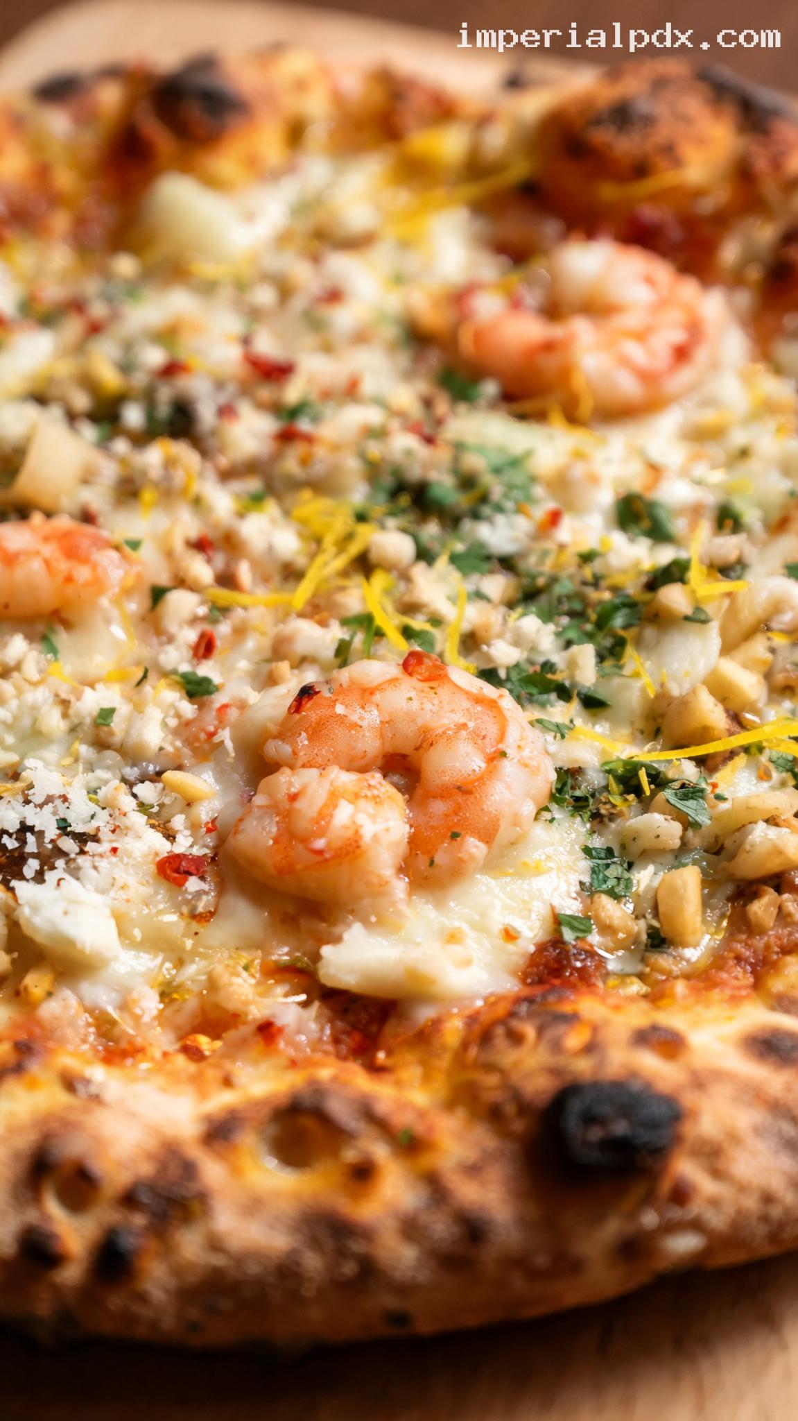 Garlic Butter Shrimp Scampi Pizza – Closeup