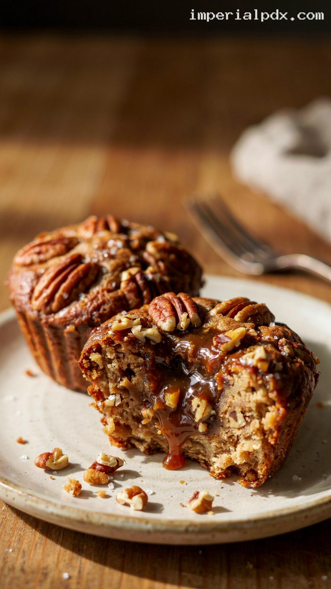 Gooey Brown Sugar Pecan Pie Muffins – Closeup