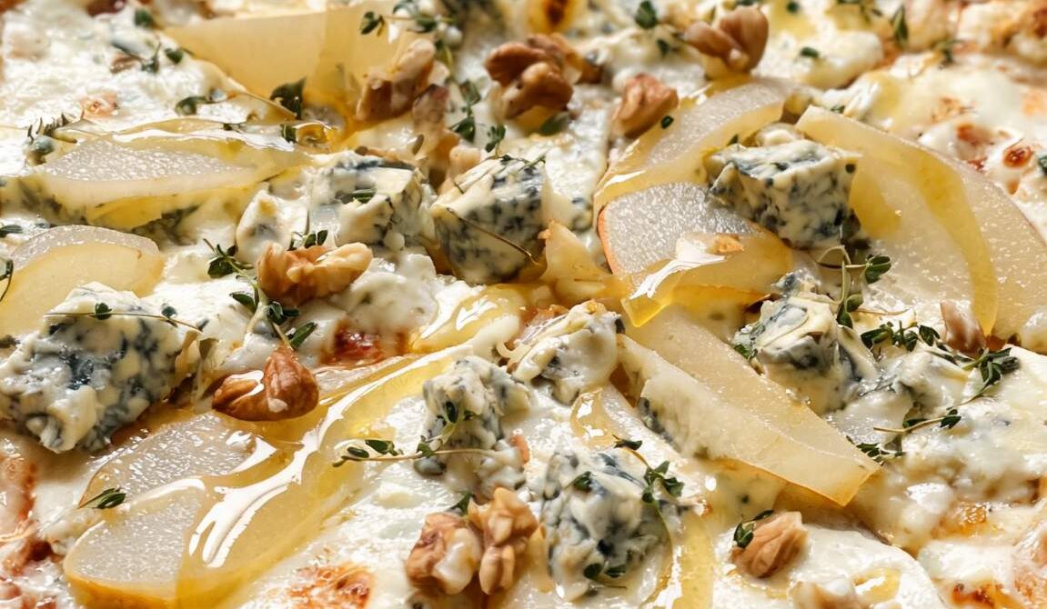 Gorgonzola, Pear, and Walnut White Pizza
