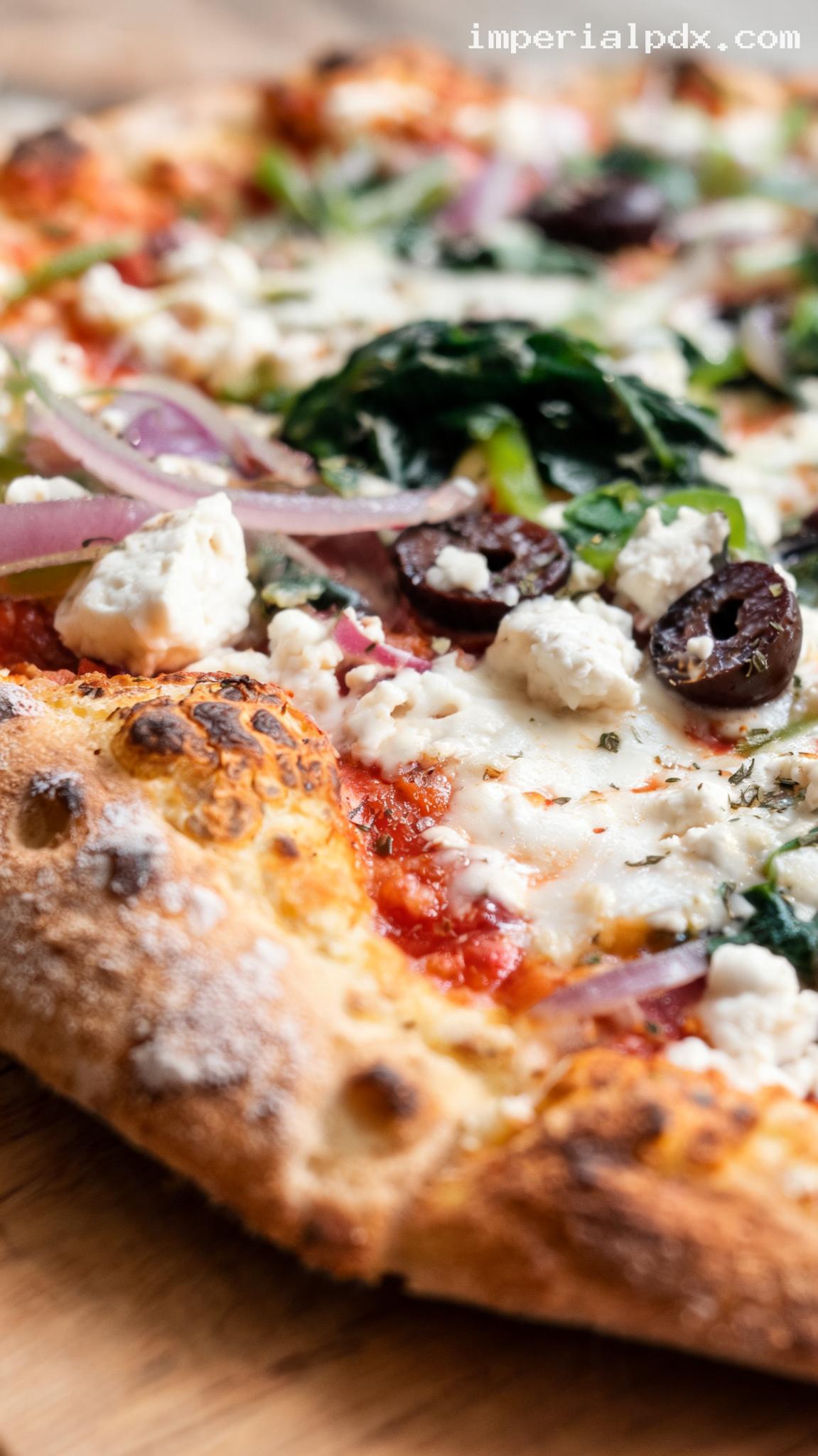 Greek-Style Pizza with Feta and Olives – Closeup