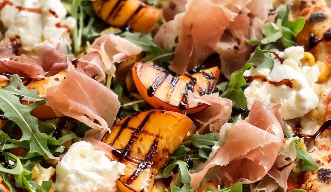 Grilled Peach and Burrata Pizza