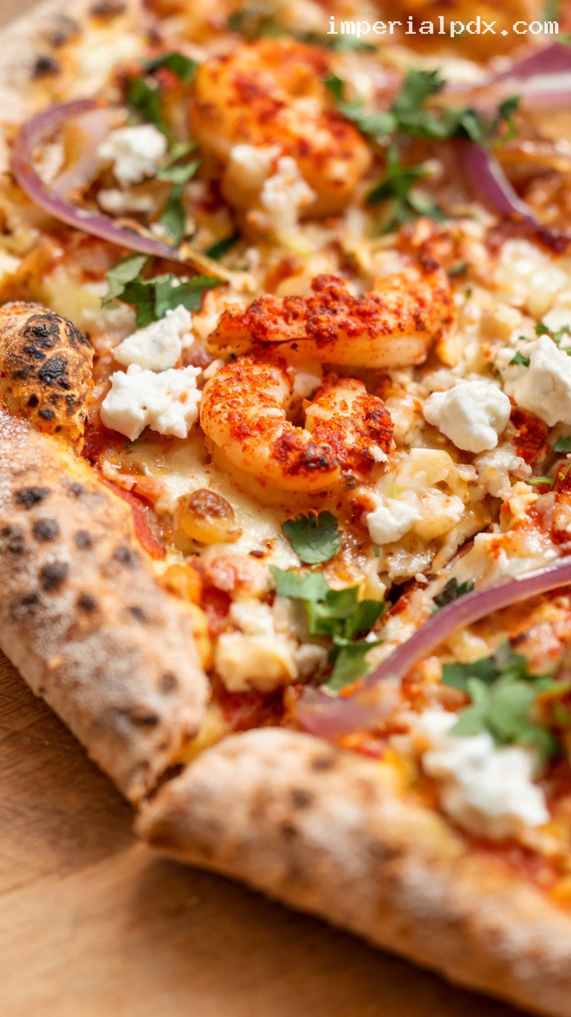 Harissa Shrimp and Feta Pizza – Closeup