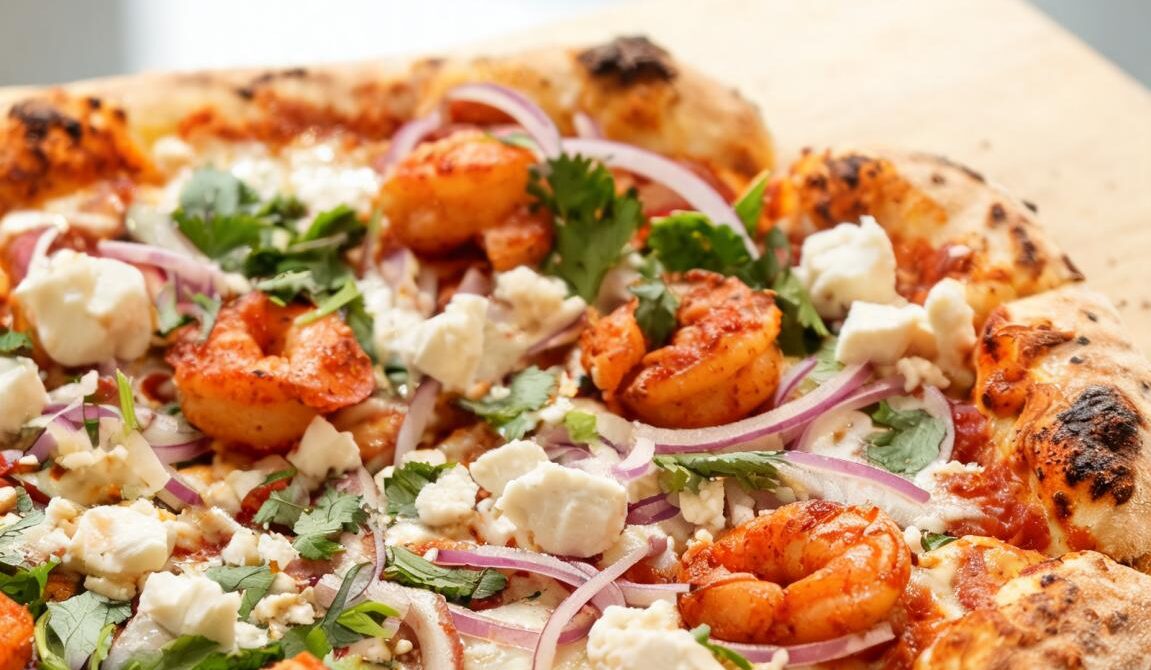 Harissa Shrimp and Feta Pizza