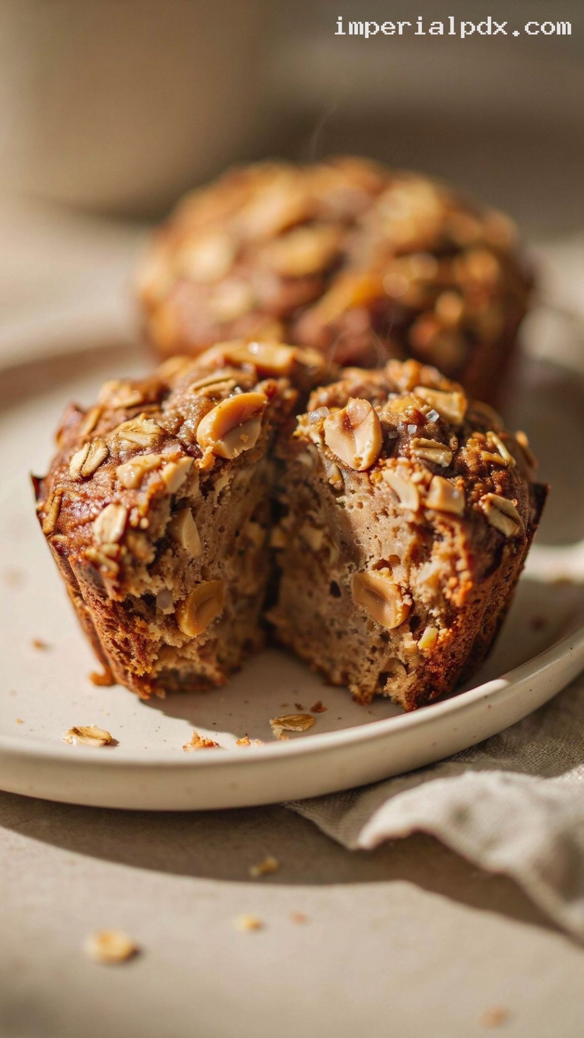 Hearty Peanut Butter Oatmeal Muffins – Closeup