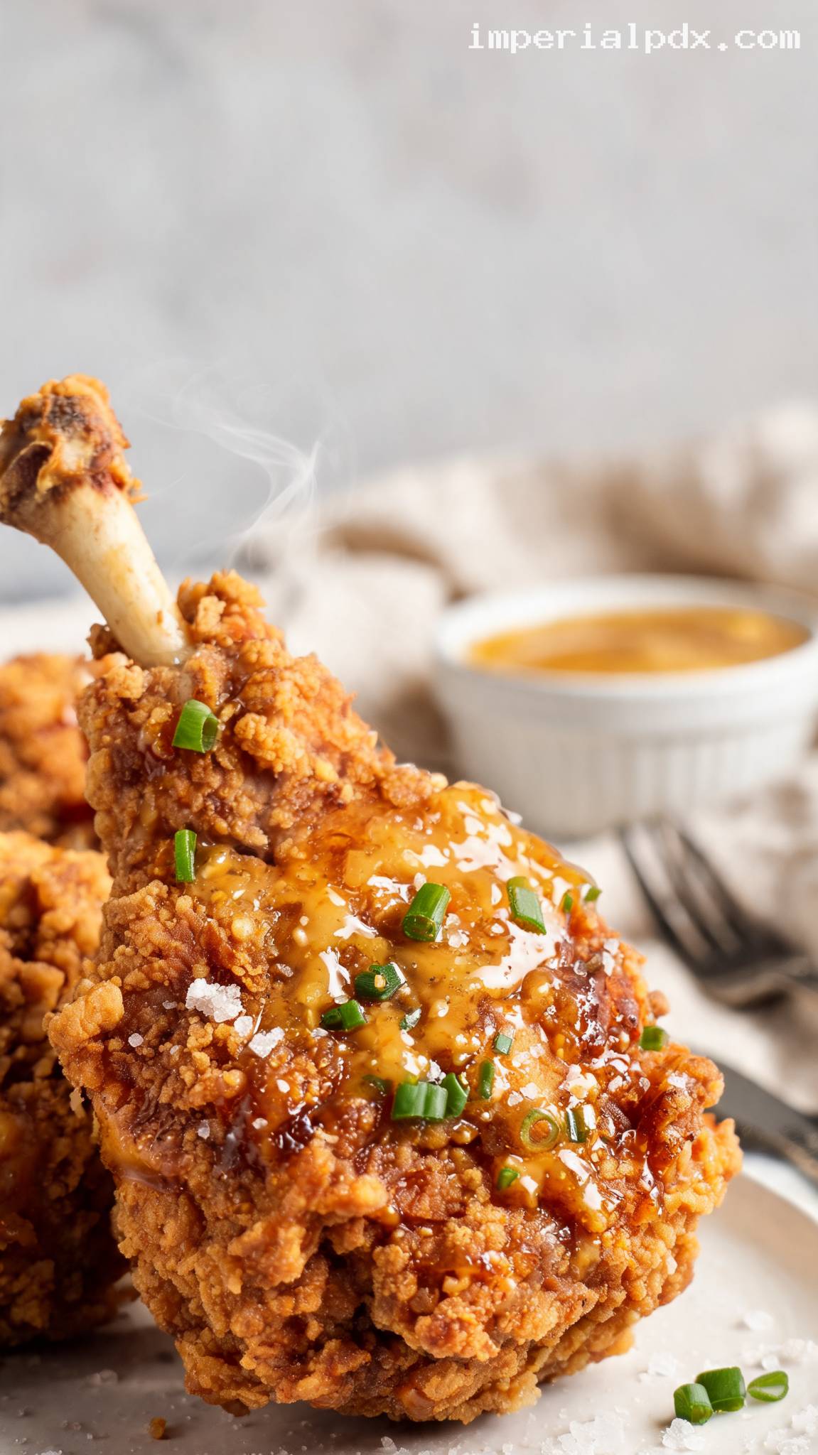 Honey Dijon Glazed Fried Chicken – Closeup