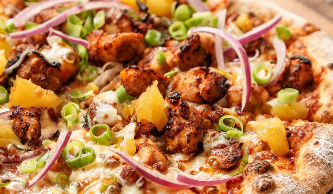 Jerk Chicken Pizza with Pineapple and Red Onion