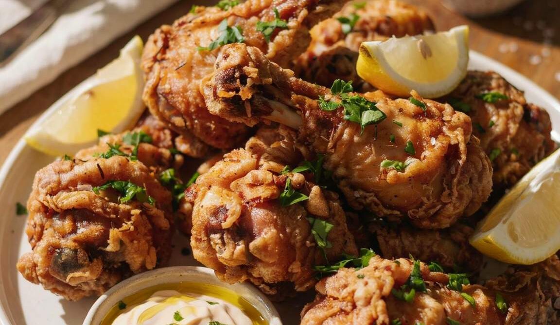Lebanese Spiced Fried Chicken with Lemon Yogurt Dip