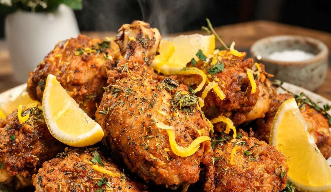 Lemon Herb Fried Chicken Thighs