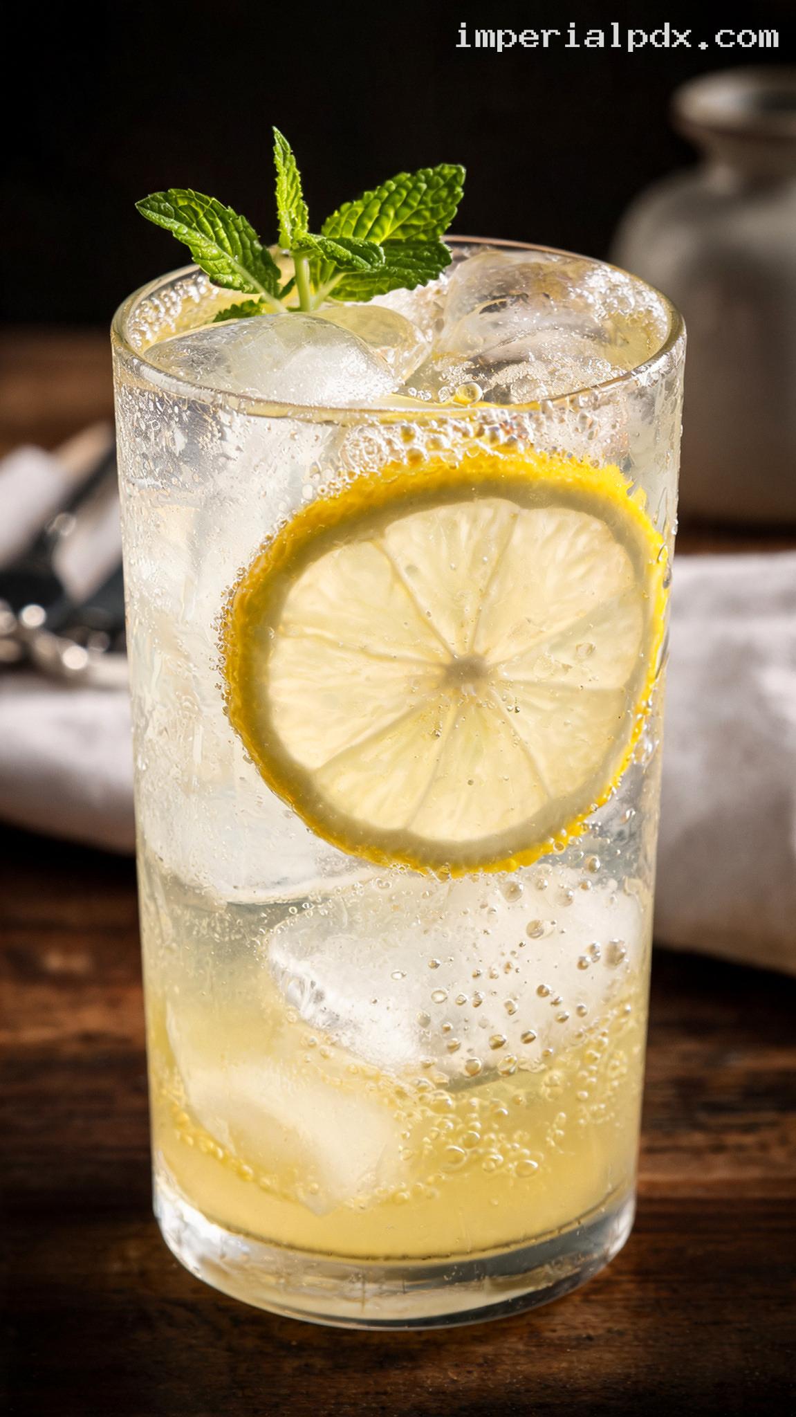 Lemon Verbena Sparkler With Fresh Lemon – Closeup