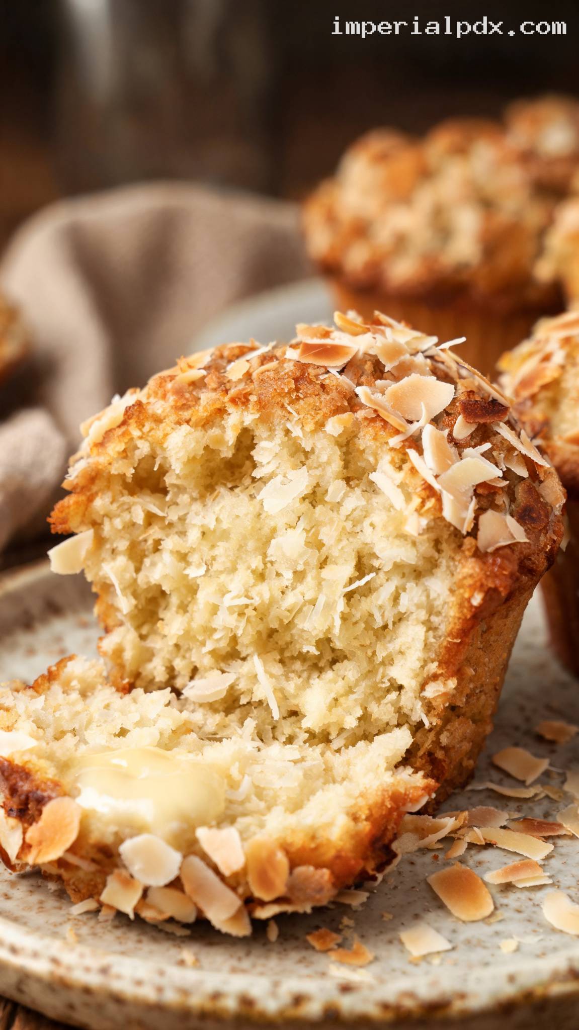 Lightly Sweet Toasted Coconut Muffins – Closeup