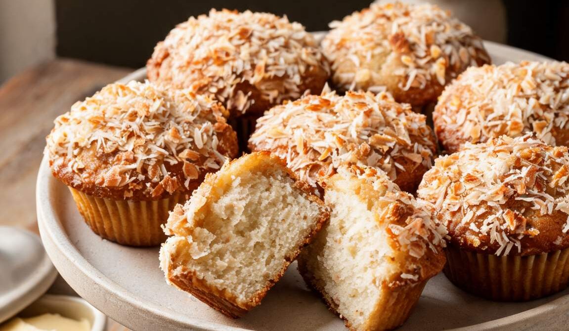 Lightly Sweet Toasted Coconut Muffins