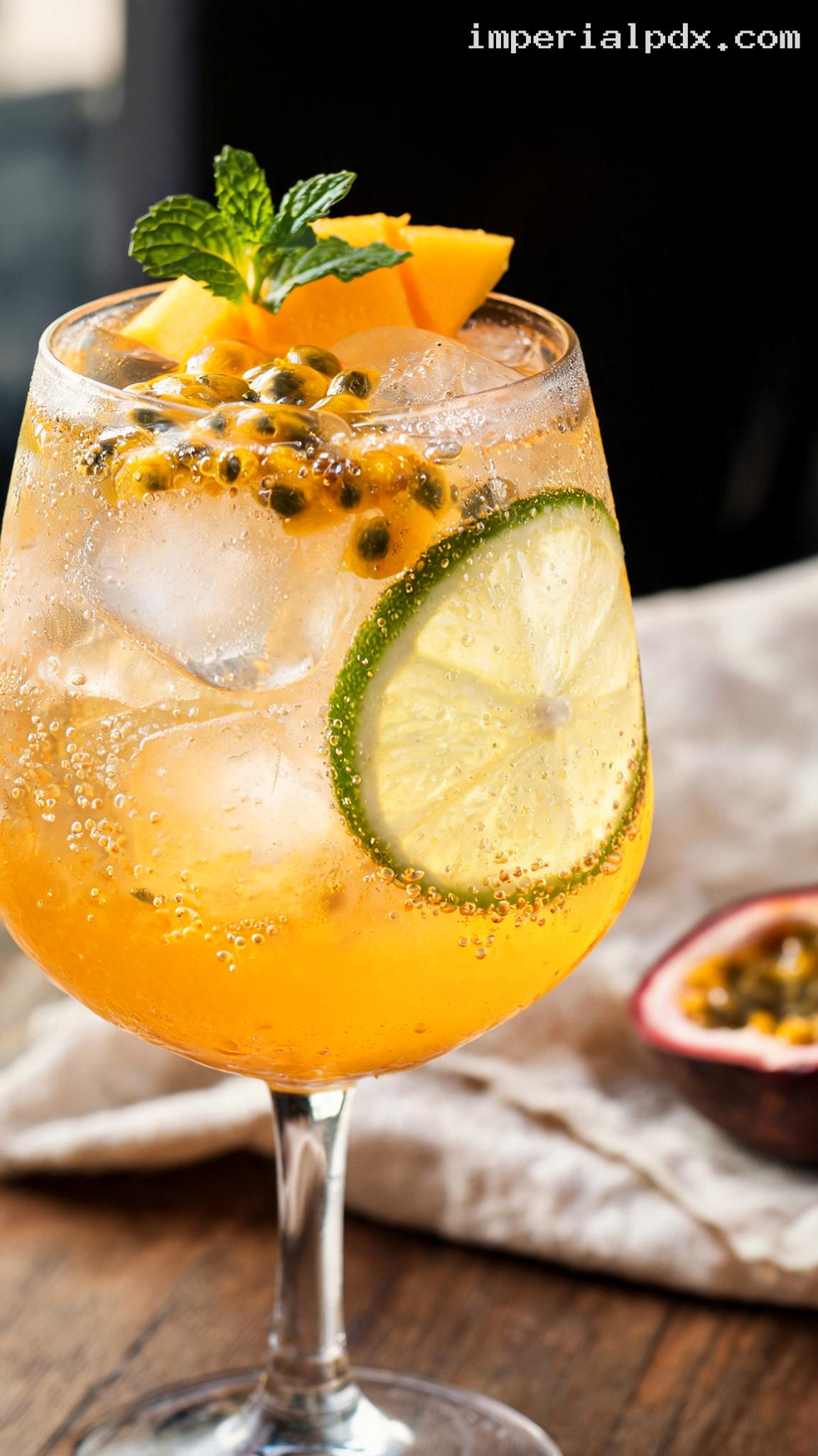 Mango Passion Fruit Spritz Cocktail – Closeup