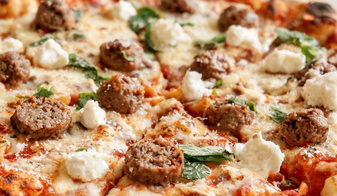 Meatball and Ricotta Pizza with Fresh Basil