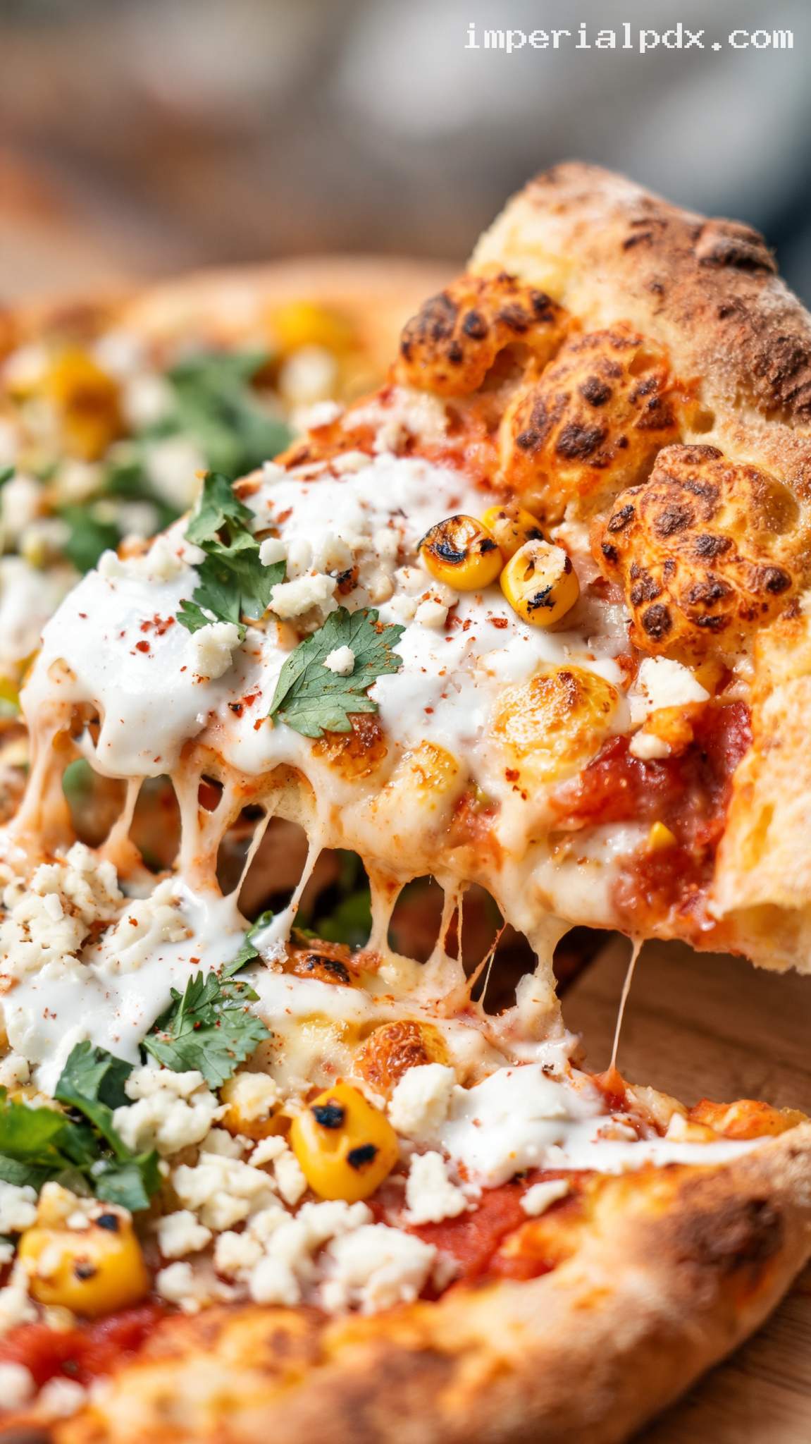 Mexican Street Corn Pizza With Lime Crema – Closeup