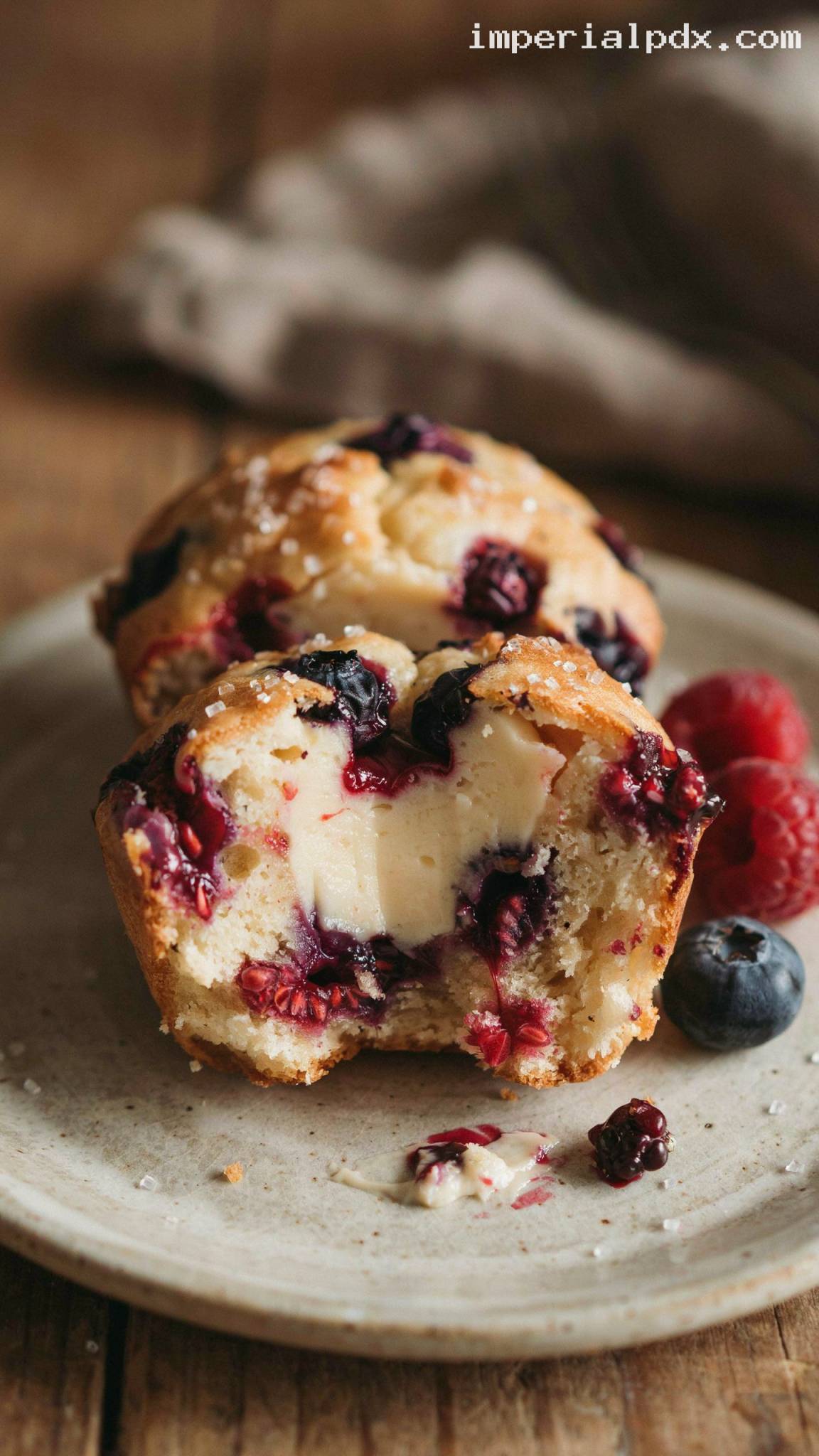 Mixed Berry Cream Cheese Muffins – Closeup