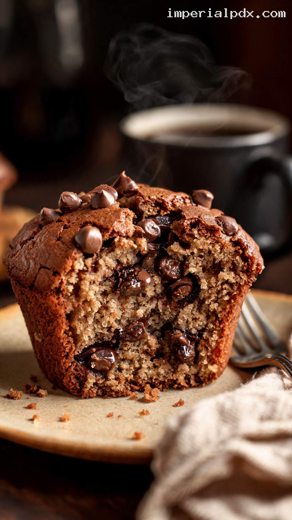 Mocha Chocolate Chip Muffins – Closeup