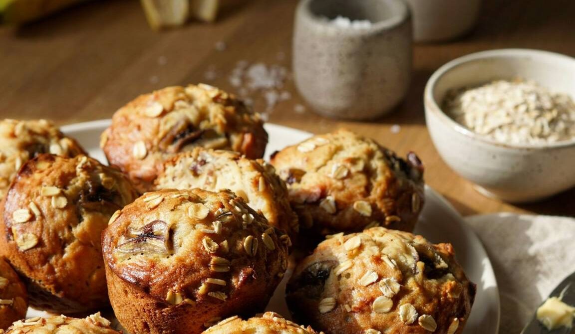 Moist Banana Oat Muffins With Rolled Oats