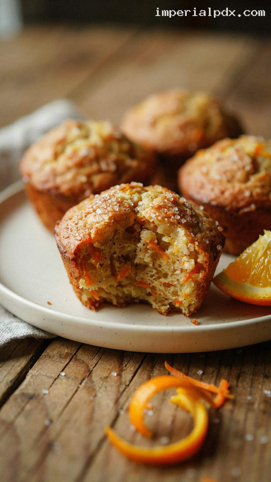 Moist Carrot Orange Muffins With Warm Spice – Closeup
