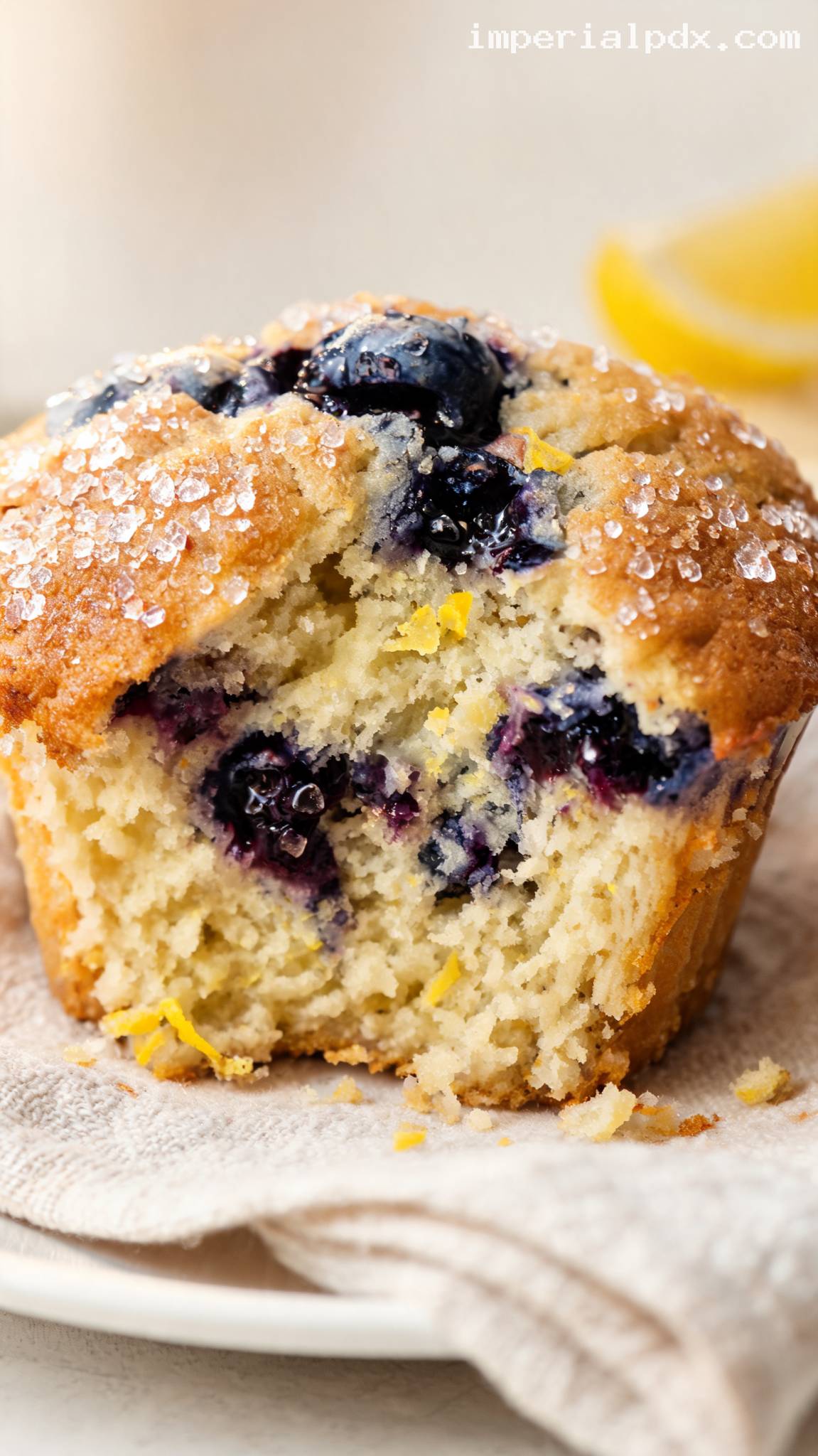 Moist Lemon Blueberry Yogurt Muffins – Closeup