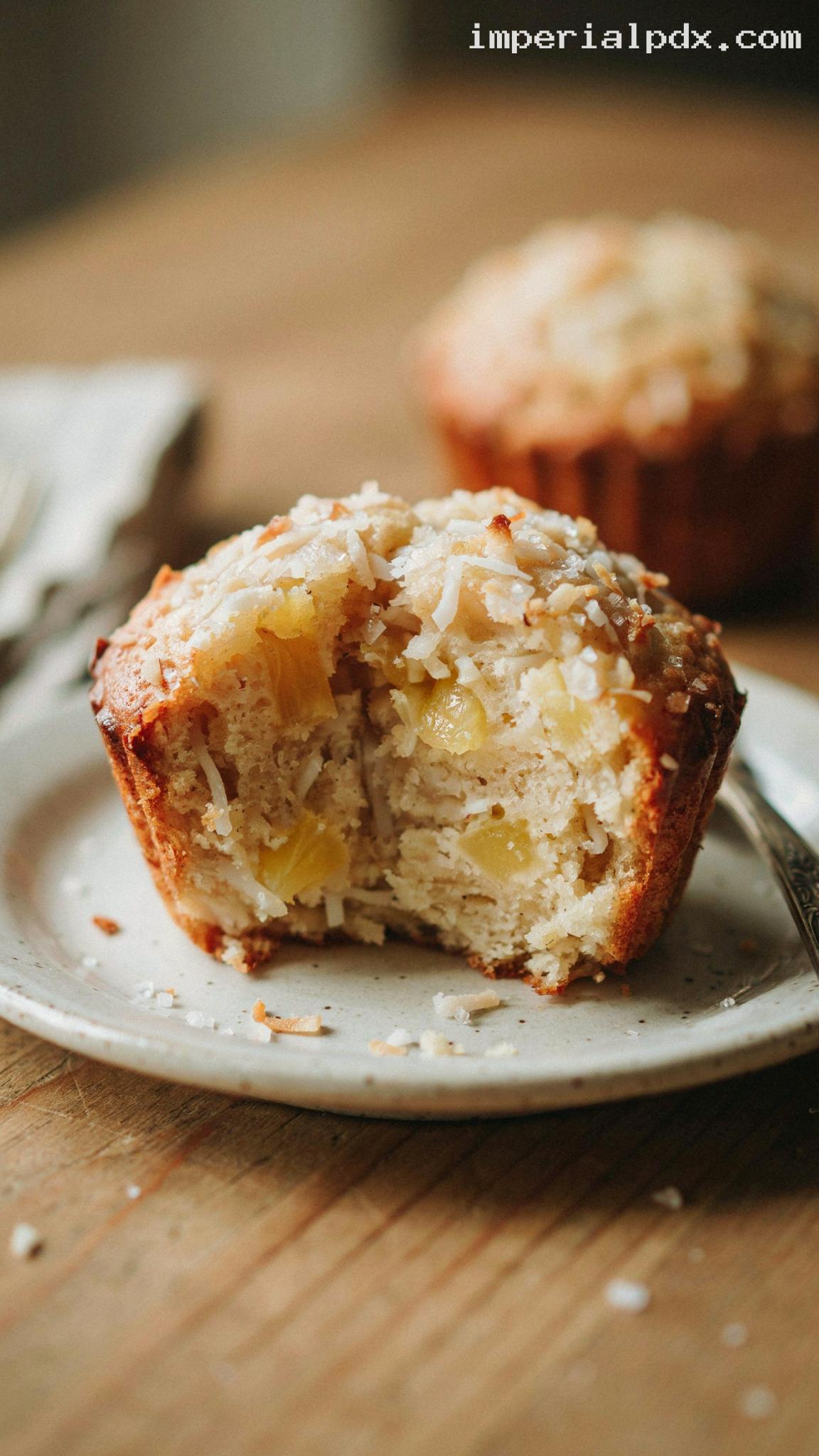 Moist Tropical Pineapple Coconut Muffins – Closeup