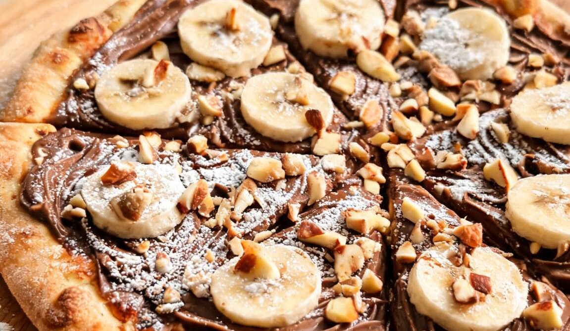 Nutella Banana Dessert Pizza With Toasted Hazelnuts