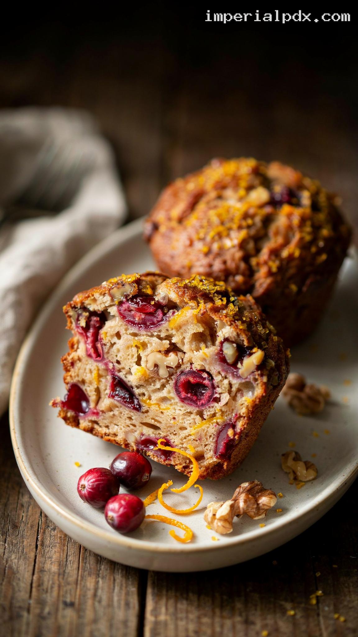Orange Cranberry Walnut Muffins – Closeup