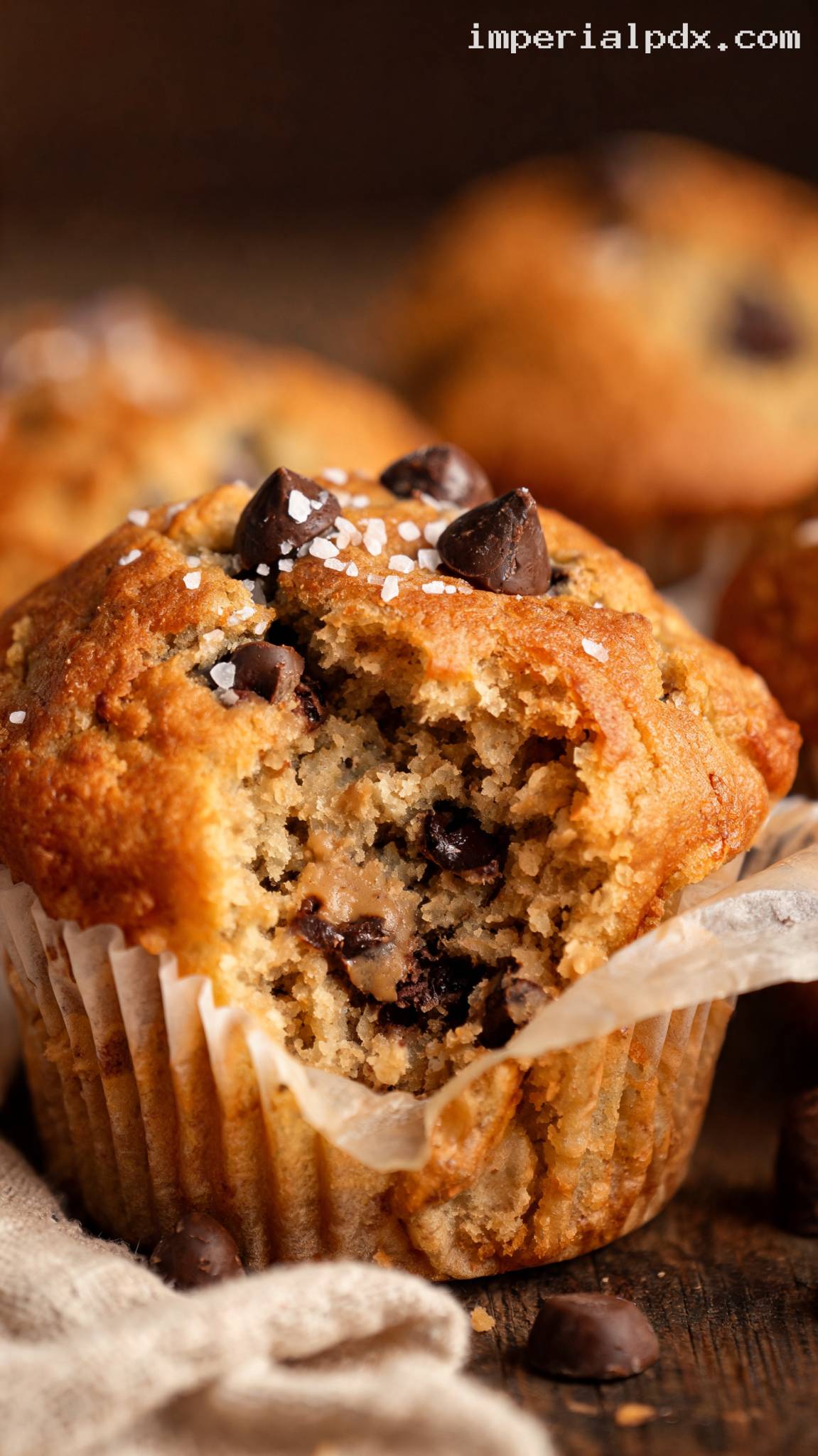 Peanut Butter Chocolate Chip Muffins – Closeup