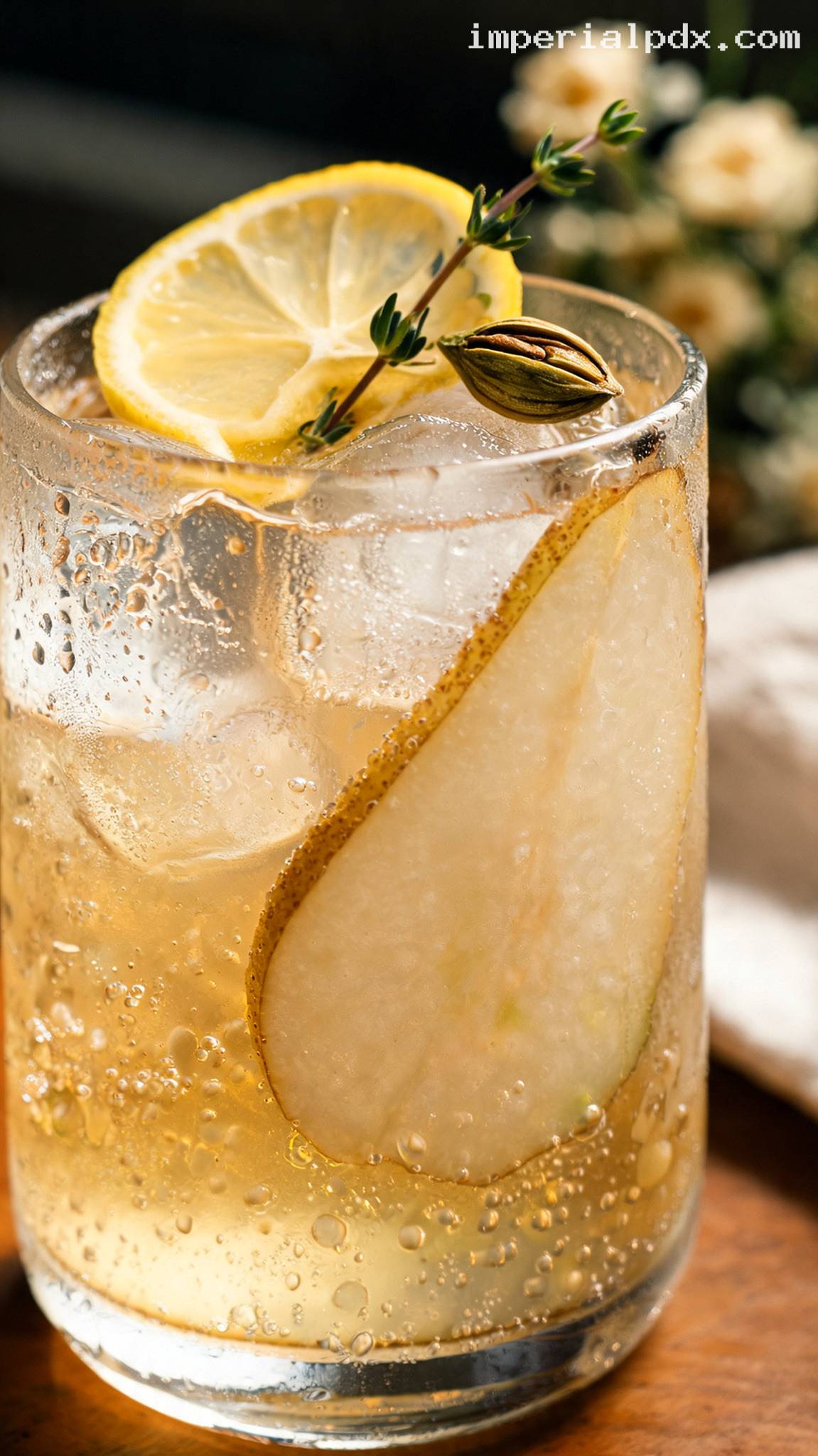 Pear Cardamom Cooler With Lemon – Closeup