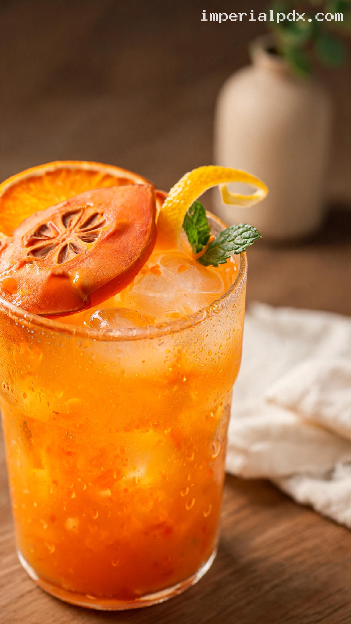 Persimmon Citrus Cooler With Orange and Lemon – Closeup