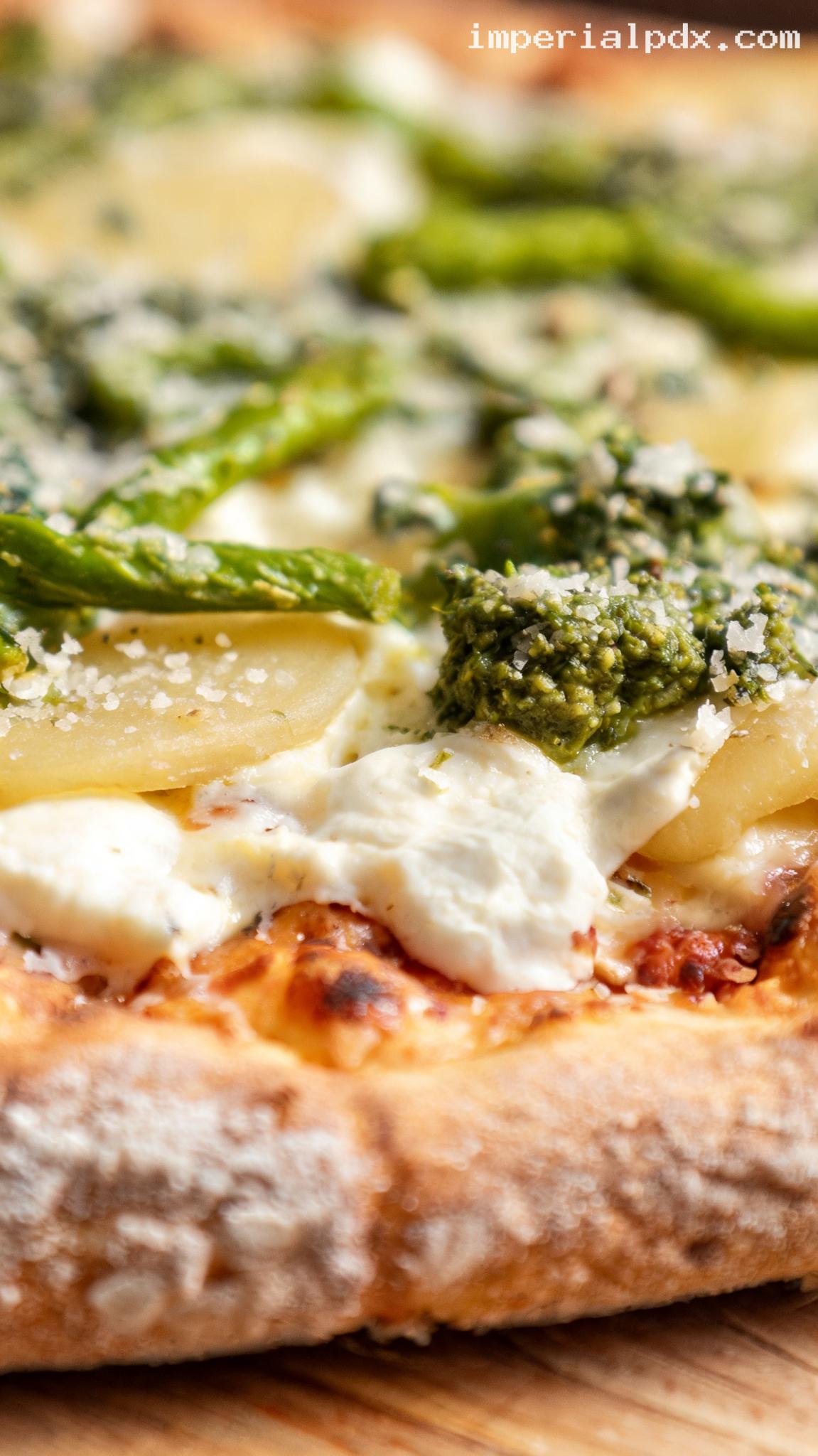Pesto Genovese Pizza With Green Beans and Potatoes – Closeup