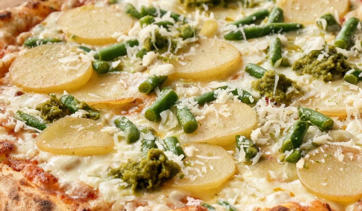 Pesto Genovese Pizza With Green Beans and Potatoes