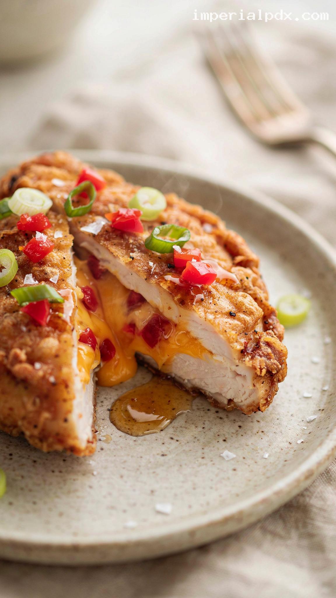 Pimento Cheese Stuffed Fried Chicken – Closeup