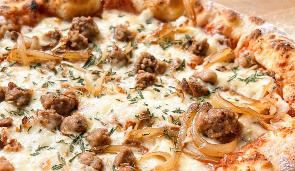 Pizza Bianca With Sausage and Caramelized Onions