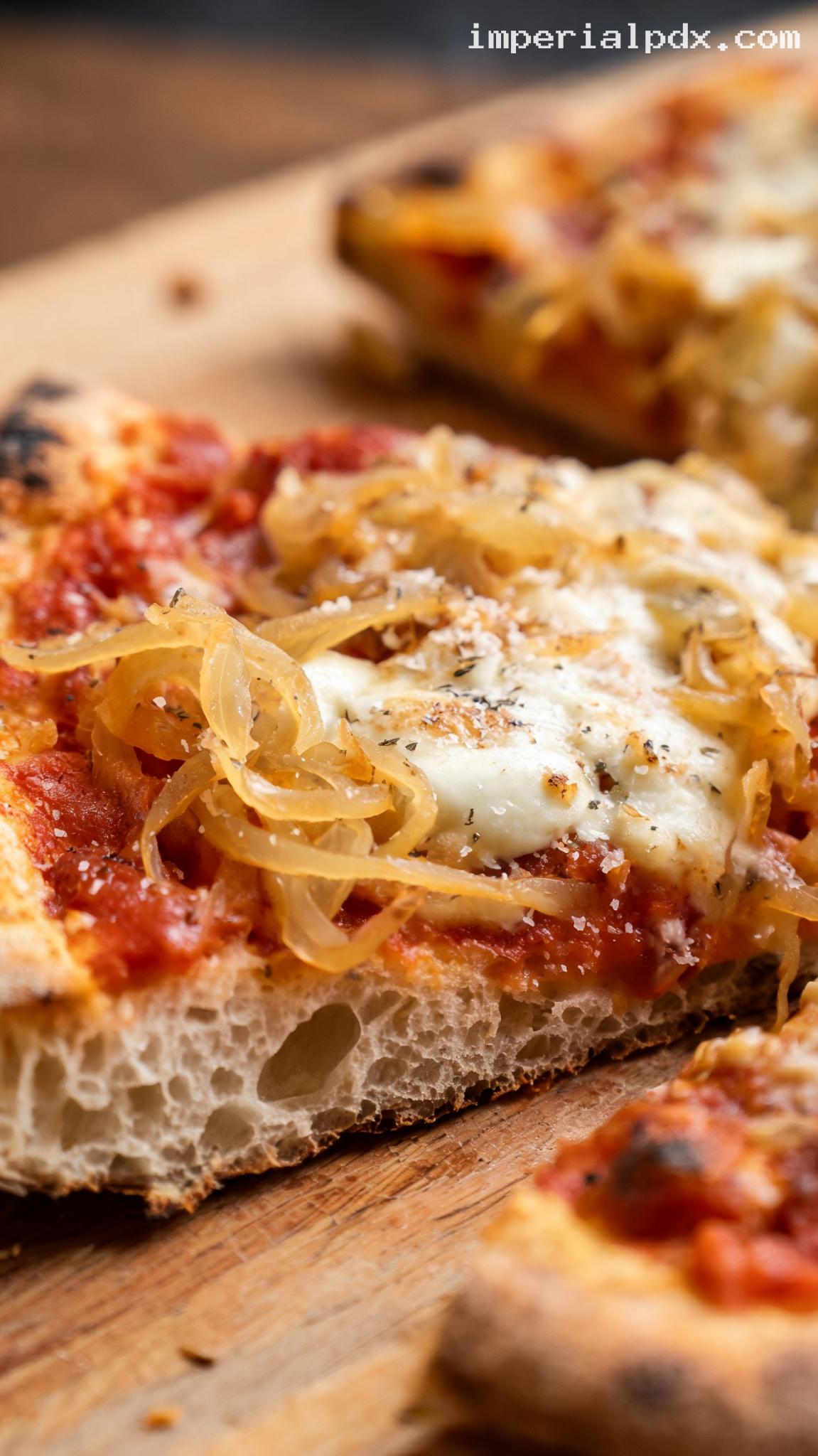 Pizza Pugliese With Sweet Onions and Tomato – Closeup