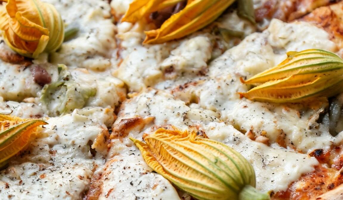 Pizza Romana With Stuffed Zucchini Flowers