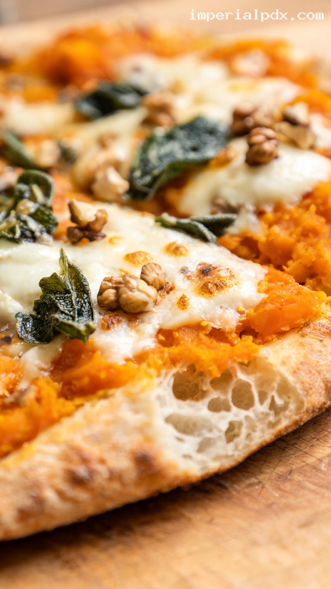 Pumpkin Sage White Pizza with Brown Butter and Walnuts – Closeup