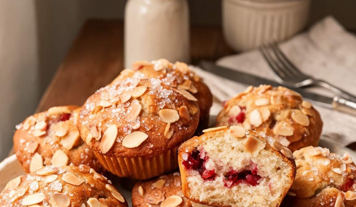 Raspberry Almond Muffins With Sliced Almonds