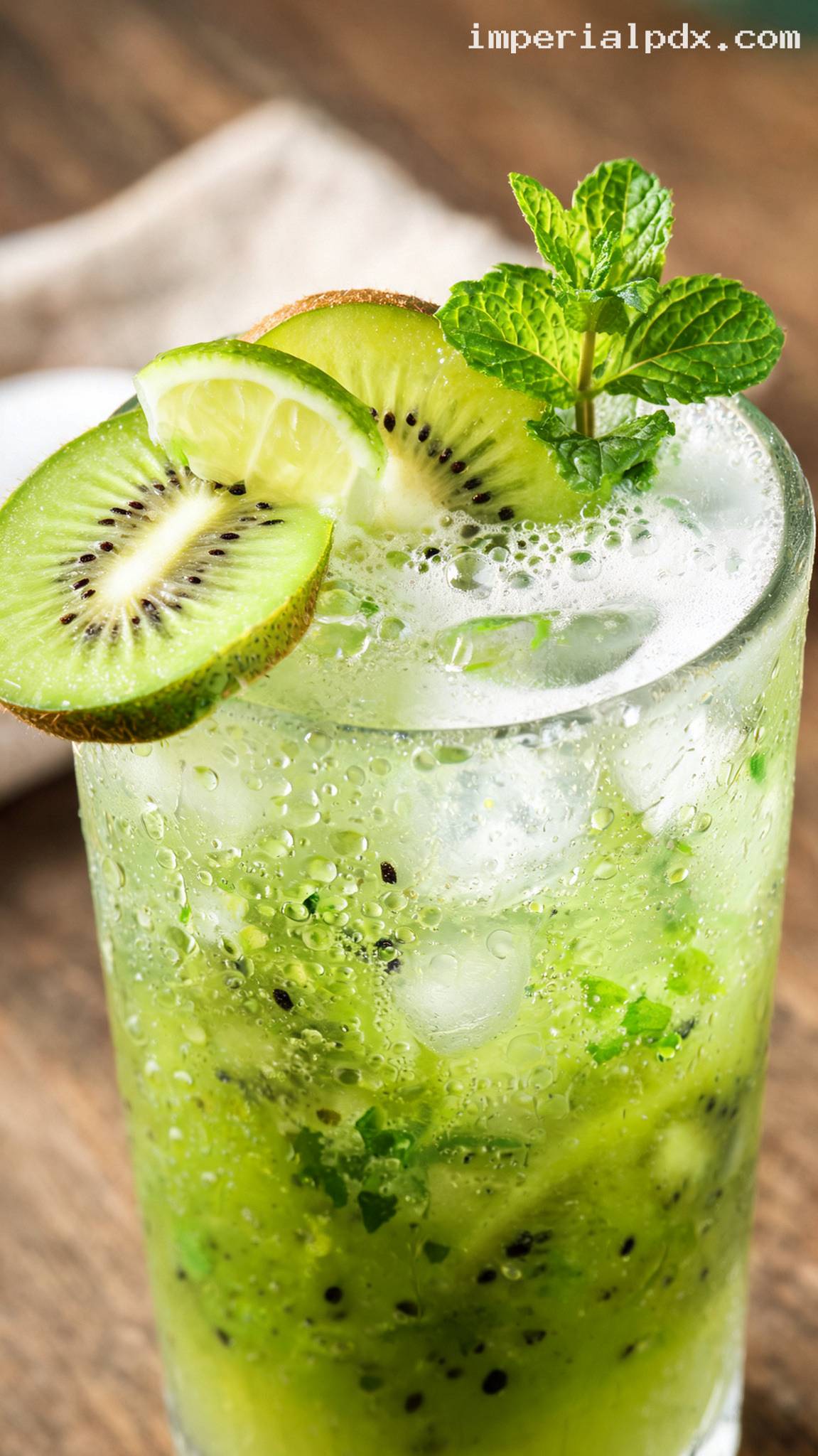 Refreshing Kiwi Mint Lime Cooler – Closeup