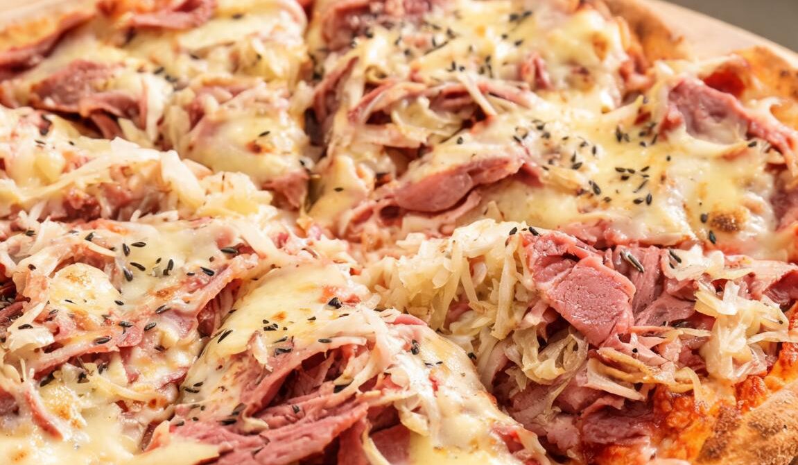 Reuben Pizza with Corned Beef and Swiss